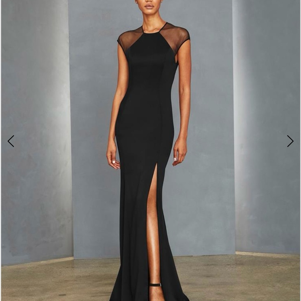 Amsale Black Halter evening Dress with Slit